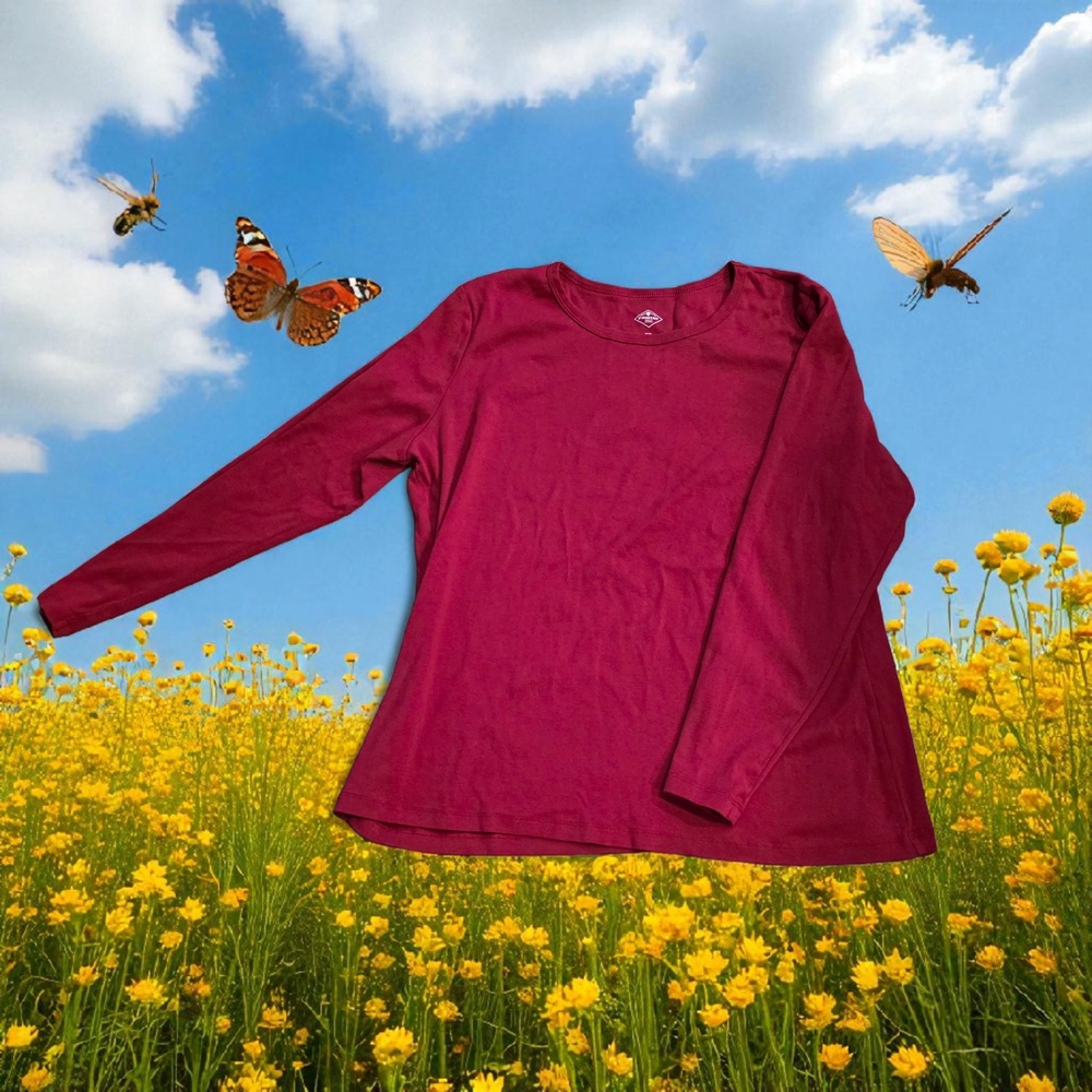 St. John's Bay Women's Long Sleeve Tee - Magenta Size Xxl